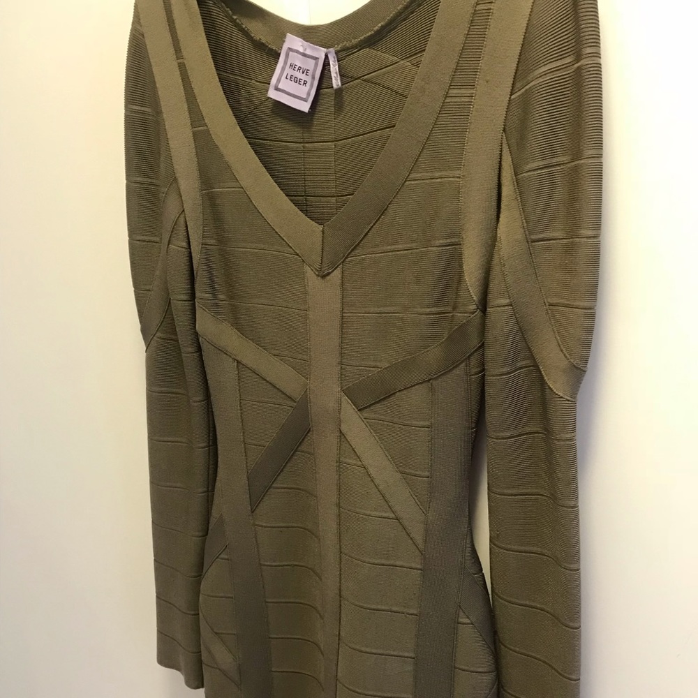 Olive Green Herve Leger Bandage dress